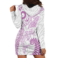 Aotearoa Maori Sea Animals Tribal Hoodie Dress Manta Ray and Shark Moko Pattern Pink Color LT03 - Polynesian Pride
