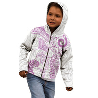 Aotearoa Maori Sea Animals Tribal Kid Hoodie Manta Ray and Shark Moko Pattern Pink Color LT03 - Polynesian Pride