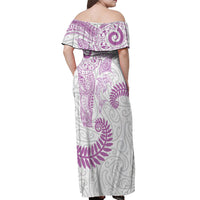 Aotearoa Maori Sea Animals Tribal Off Shoulder Maxi Dress Manta Ray and Shark Moko Pattern Pink Color LT03 - Polynesian Pride
