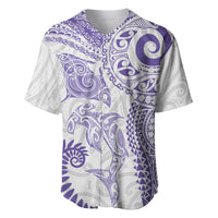 Aotearoa Maori Sea Animals Tribal Baseball Jersey Manta Ray and Shark Moko Pattern Purple Color LT03 Purple - Polynesian Pride
