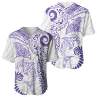 Aotearoa Maori Sea Animals Tribal Baseball Jersey Manta Ray and Shark Moko Pattern Purple Color LT03 - Polynesian Pride
