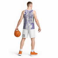 Aotearoa Maori Sea Animals Tribal Basketball Jersey Manta Ray and Shark Moko Pattern Purple Color LT03 - Polynesian Pride