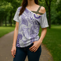 Aotearoa Maori Sea Animals Tribal Cross Shoulder Shirt Manta Ray and Shark Moko Pattern Purple Color LT03 - Polynesian Pride