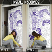 Aotearoa Maori Sea Animals Tribal Door Cover Manta Ray and Shark Moko Pattern Purple Color LT03 - Polynesian Pride