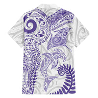 Aotearoa Maori Sea Animals Tribal Family Matching Puletasi and Hawaiian Shirt Manta Ray and Shark Moko Pattern Purple Color LT03 - Polynesian Pride