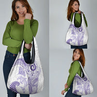 Aotearoa Maori Sea Animals Tribal Grocery Bag Manta Ray and Shark Moko Pattern Purple Color LT03 - Polynesian Pride
