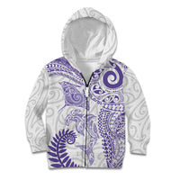 Aotearoa Maori Sea Animals Tribal Kid Hoodie Manta Ray and Shark Moko Pattern Purple Color LT03 Zip Hoodie Purple - Polynesian Pride