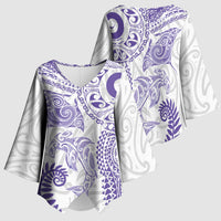 Aotearoa Maori Sea Animals Tribal Kimono Sleeve Blouse Manta Ray and Shark Moko Pattern Purple Color LT03 - Polynesian Pride