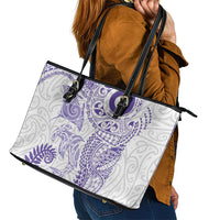 Aotearoa Maori Sea Animals Tribal Leather Tote Bag Manta Ray and Shark Moko Pattern Purple Color LT03 - Polynesian Pride