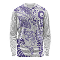 Aotearoa Maori Sea Animals Tribal Long Sleeve Shirt Manta Ray and Shark Moko Pattern Purple Color LT03 Unisex Purple - Polynesian Pride
