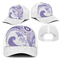 Aotearoa Maori Sea Animals Tribal Mesh Trucker Cap Manta Ray and Shark Moko Pattern Purple Color