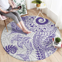 Aotearoa Maori Sea Animals Tribal Round Carpet Manta Ray and Shark Moko Pattern Purple Color LT03 - Polynesian Pride