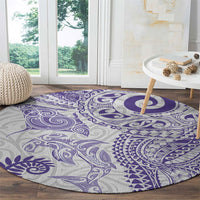 Aotearoa Maori Sea Animals Tribal Round Carpet Manta Ray and Shark Moko Pattern Purple Color LT03 - Polynesian Pride