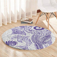 Aotearoa Maori Sea Animals Tribal Round Carpet Manta Ray and Shark Moko Pattern Purple Color LT03 - Polynesian Pride
