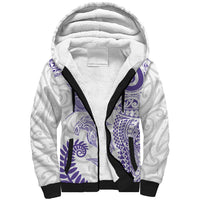 Aotearoa Maori Sea Animals Tribal Sherpa Hoodie Manta Ray and Shark Moko Pattern Purple Color LT03 Unisex Purple - Polynesian Pride