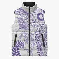 Aotearoa Maori Sea Animals Tribal Sleeveless Puffer Jacket Manta Ray and Shark Moko Pattern Purple Color LT03 Unisex Purple - Polynesian Pride