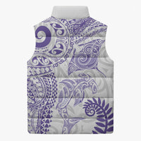 Aotearoa Maori Sea Animals Tribal Sleeveless Puffer Jacket Manta Ray and Shark Moko Pattern Purple Color LT03 - Polynesian Pride