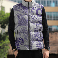 Aotearoa Maori Sea Animals Tribal Sleeveless Puffer Jacket Manta Ray and Shark Moko Pattern Purple Color LT03 - Polynesian Pride