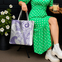 Aotearoa Maori Sea Animals Tribal Tote Bag Manta Ray and Shark Moko Pattern Purple Color LT03 - Polynesian Pride
