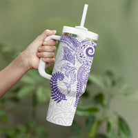 Aotearoa Maori Sea Animals Tribal Tumbler With Handle Manta Ray and Shark Moko Pattern Purple Color LT03 - Polynesian Pride