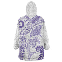 Aotearoa Maori Sea Animals Tribal Wearable Blanket Hoodie Manta Ray and Shark Moko Pattern Purple Color LT03 - Polynesian Pride