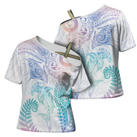 Aotearoa Maori Sea Animals Tribal Cross Shoulder Shirt Manta Ray and Shark Moko Pattern Sweet Pastel LT03 - Polynesian Pride