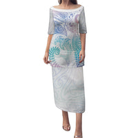 Aotearoa Maori Sea Animals Tribal Family Matching Puletasi and Hawaiian Shirt Manta Ray and Shark Moko Pattern Sweet Pastel LT03 Mom's Dress Multicolor - Polynesian Pride