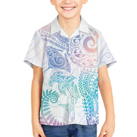 Aotearoa Maori Sea Animals Tribal Family Matching Puletasi and Hawaiian Shirt Manta Ray and Shark Moko Pattern Sweet Pastel LT03 Son's Shirt Multicolor - Polynesian Pride
