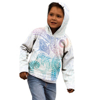 Aotearoa Maori Sea Animals Tribal Kid Hoodie Manta Ray and Shark Moko Pattern Sweet Pastel LT03 - Polynesian Pride