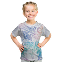 Aotearoa Maori Sea Animals Tribal Kid T Shirt Manta Ray and Shark Moko Pattern Sweet Pastel LT03 Multicolor - Polynesian Pride