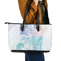 Aotearoa Maori Sea Animals Tribal Leather Tote Bag Manta Ray and Shark Moko Pattern Sweet Pastel LT03 - Polynesian Pride