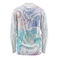 Aotearoa Maori Sea Animals Tribal Long Sleeve Shirt Manta Ray and Shark Moko Pattern Sweet Pastel LT03 - Polynesian Pride
