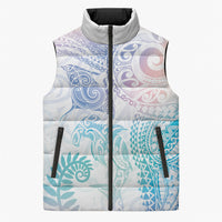Aotearoa Maori Sea Animals Tribal Sleeveless Puffer Jacket Manta Ray and Shark Moko Pattern Sweet Pastel LT03 Unisex Multicolor - Polynesian Pride