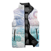 Aotearoa Maori Sea Animals Tribal Sleeveless Puffer Jacket Manta Ray and Shark Moko Pattern Sweet Pastel LT03 - Polynesian Pride