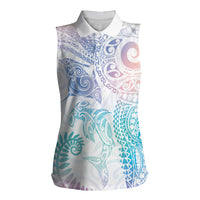 Aotearoa Maori Sea Animals Tribal Women Sleeveless Polo Shirt Manta Ray and Shark Moko Pattern Sweet Pastel LT03 Female Multicolor - Polynesian Pride