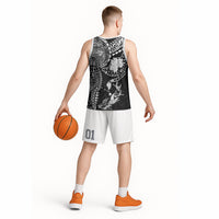 Hawaiian Manta Ray Tribal Basketball Jersey Polynesian Art Motifs Black Color LT03 - Polynesian Pride