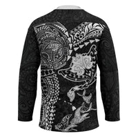 Hawaiian Manta Ray Tribal Hockey Jersey Polynesian Art Motifs Black Color LT03 - Polynesian Pride
