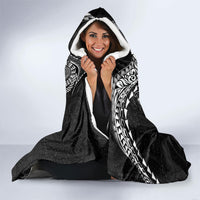 Hawaiian Manta Ray Tribal Hooded Blanket Polynesian Art Motifs Black Color