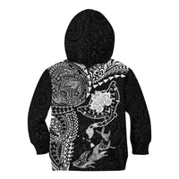 Hawaiian Manta Ray Tribal Kid Hoodie Polynesian Art Motifs Black Color LT03 - Polynesian Pride
