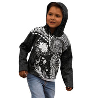Hawaiian Manta Ray Tribal Kid Hoodie Polynesian Art Motifs Black Color LT03 - Polynesian Pride