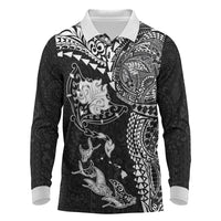 Hawaiian Manta Ray Tribal Long Sleeve Polo Shirt Polynesian Art Motifs Black Color LT03 Black - Polynesian Pride