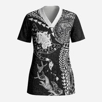 Hawaiian Manta Ray Tribal Scrub Top Polynesian Art Motifs Black Color