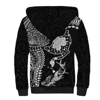 Hawaiian Manta Ray Tribal Sherpa Hoodie Polynesian Art Motifs Black Color LT03 - Polynesian Pride