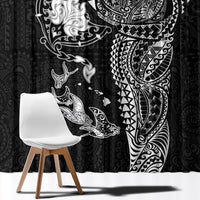 Hawaiian Manta Ray Tribal Window Curtain Polynesian Art Motifs Black Color