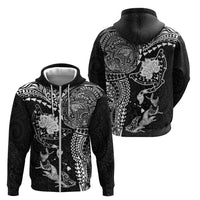 Hawaiian Manta Ray Tribal Zip Hoodie Polynesian Art Motifs Black Color LT03 - Polynesian Pride