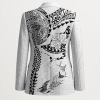 Hawaiian Manta Ray Tribal Blazer Polynesian Art Motifs White Color