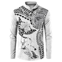 Hawaiian Manta Ray Tribal Button Sweatshirt Polynesian Art Motifs White Color
