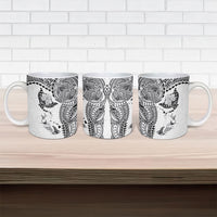 Hawaiian Manta Ray Tribal Ceramic Mug Polynesian Art Motifs White Color