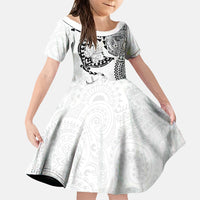 Hawaiian Manta Ray Tribal Family Matching Summer Maxi Dress and Hawaiian Shirt Polynesian Art Motifs White Color LT03 Daughter's Dress White - Polynesian Pride