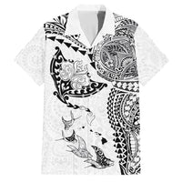 Hawaiian Manta Ray Tribal Family Matching Tank Maxi Dress and Hawaiian Shirt Polynesian Art Motifs White Color LT03 Dad's Shirt - Short Sleeve White - Polynesian Pride